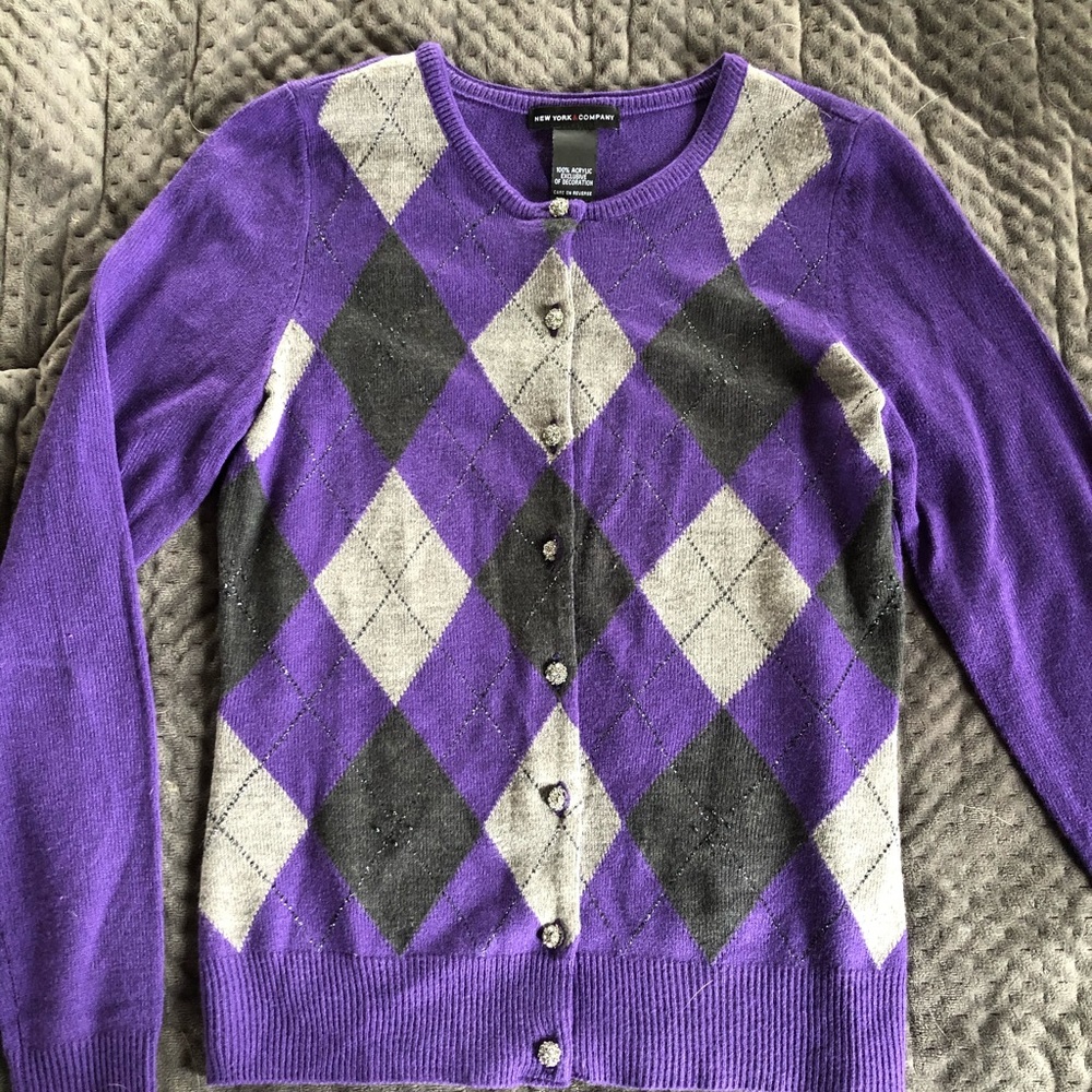 New York & Company Argyle Sweater Button Down
